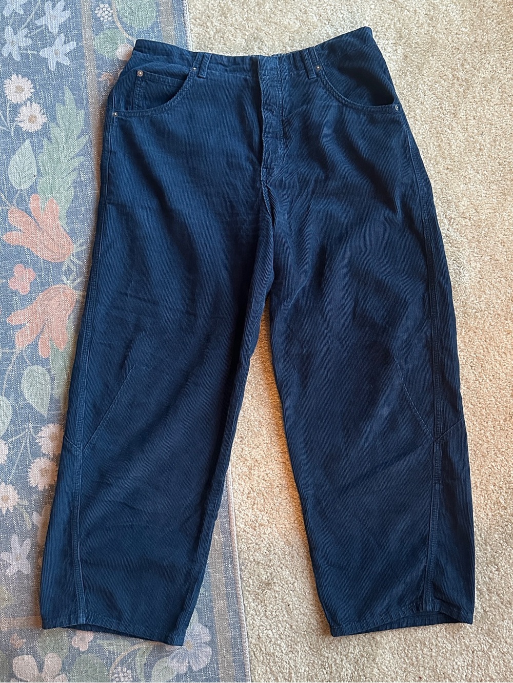 We The Free Barrel-Leg Navy Corduroy Pants